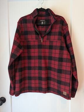 John Wayne Stock &Supply Men's Large Pullover Fleece Jacket Red Plaid 1/4 Zip